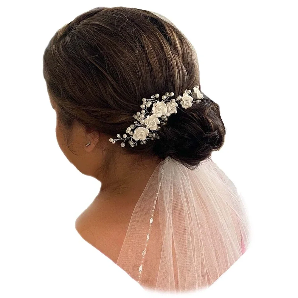 Bridal Pearls Flowers Crystals Hair Comb White Wedding Hairband Accessory